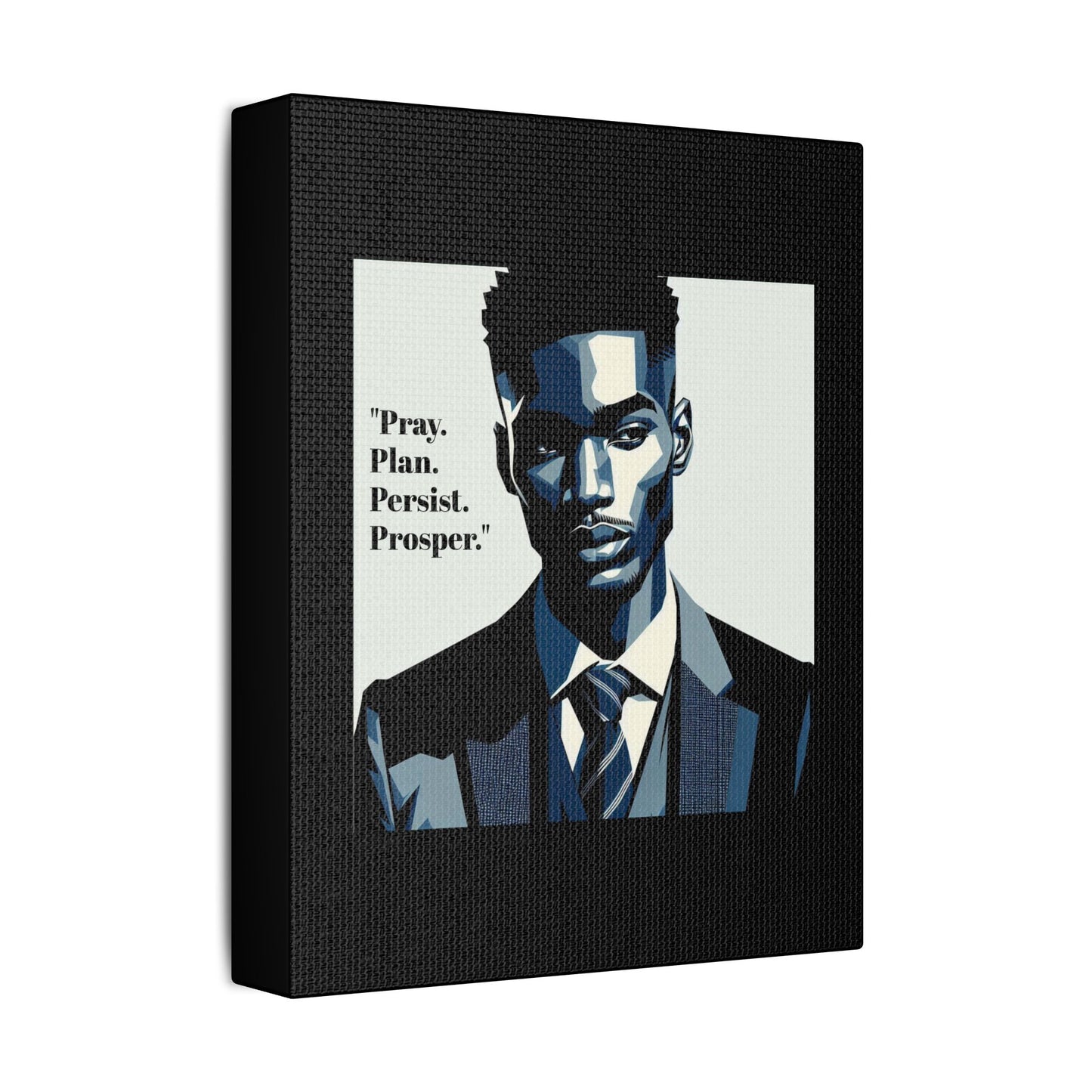 Afro Art Print Canvas, Wall Decor, Satin Stretched Canvas, African American Art, Office Decor, Home Decor - "Pray. Plan. Persist. Prosper."