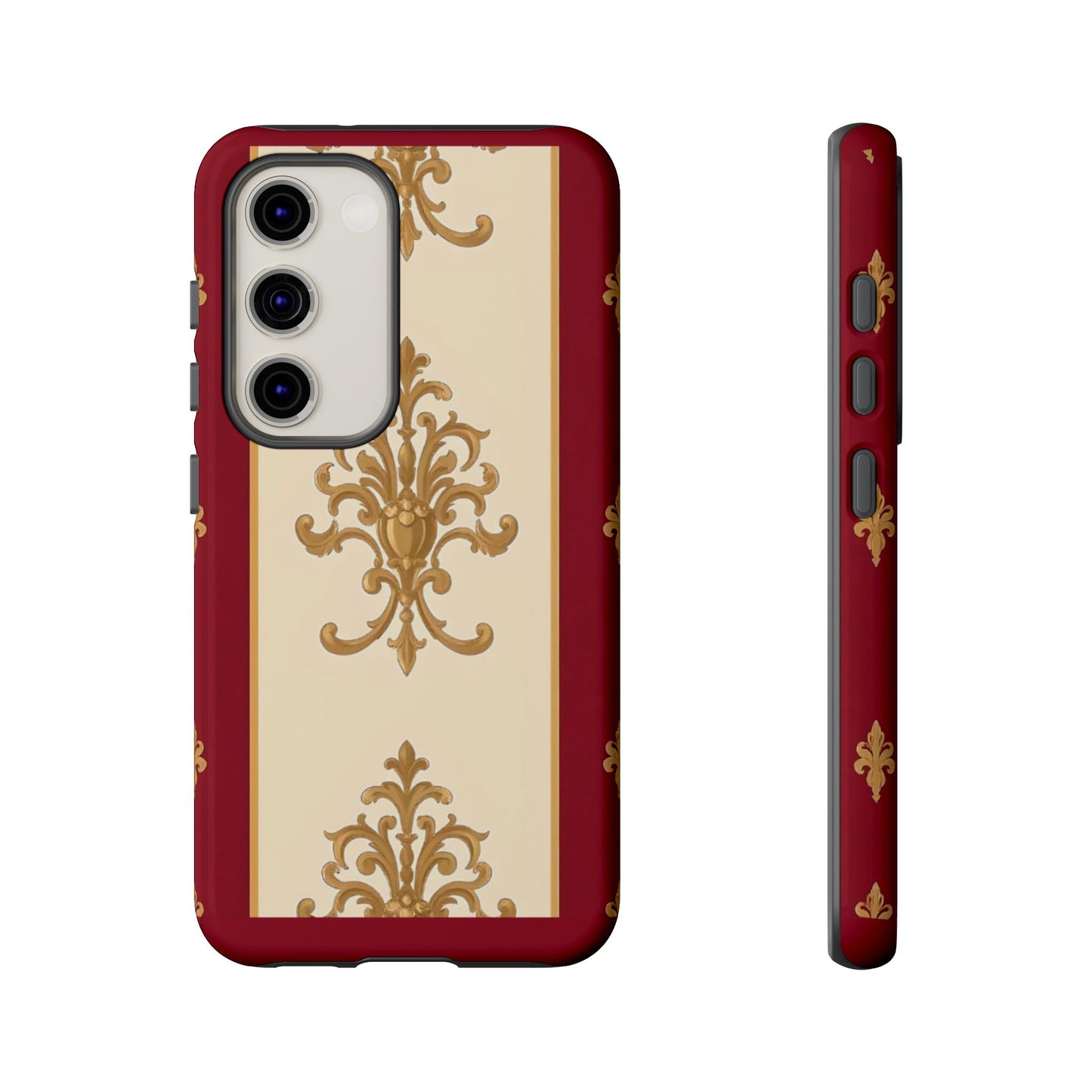 Elegant Floral Motif Phone Case - Tough Cases with Vintage Design - Dusk Red Striped Gold Damask