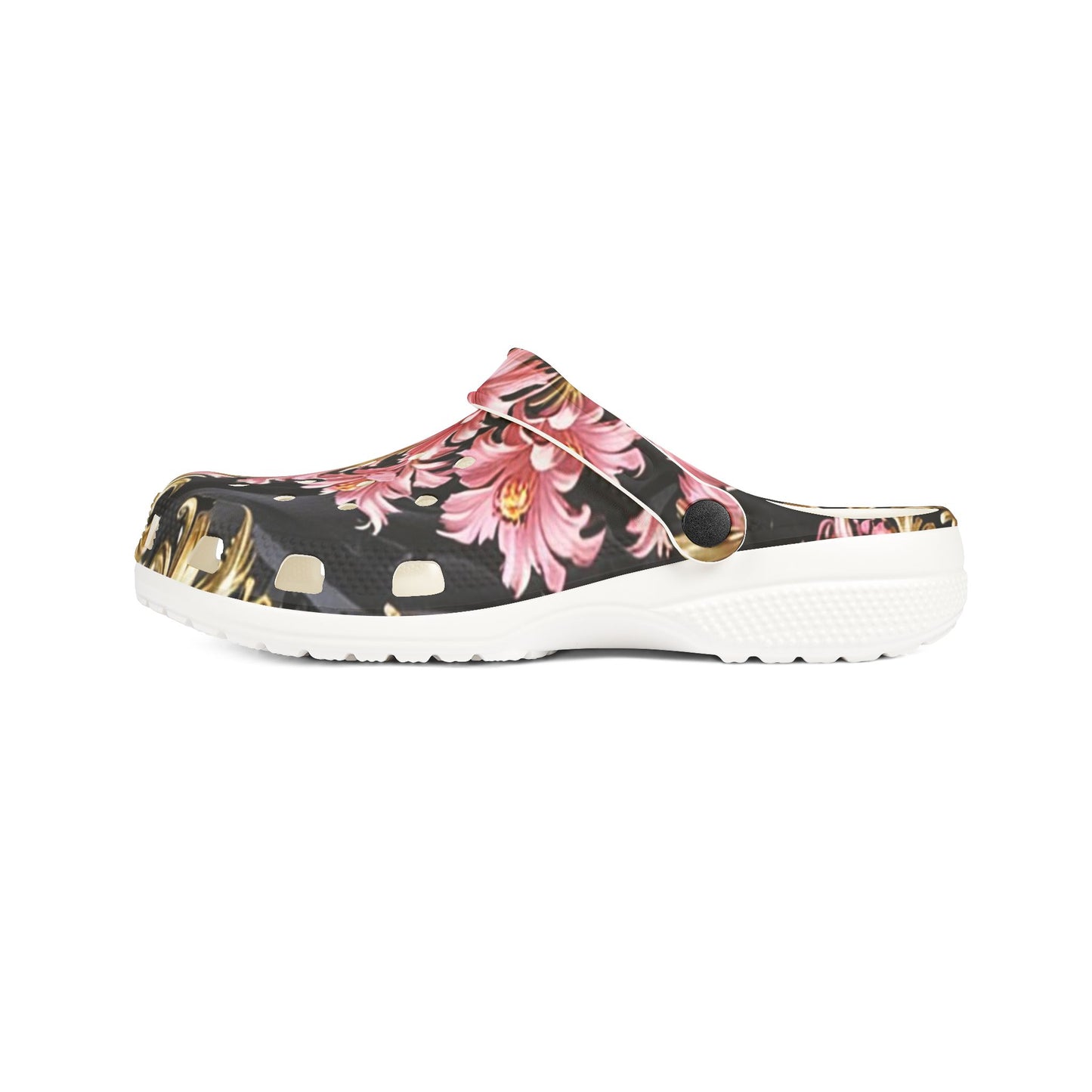 Floral Foam Clogs: Stylish Comfort Shoes for Everyday Wear, Garden Parties, Casual Outings - Black & Pink Oil Painting Style Rococo
