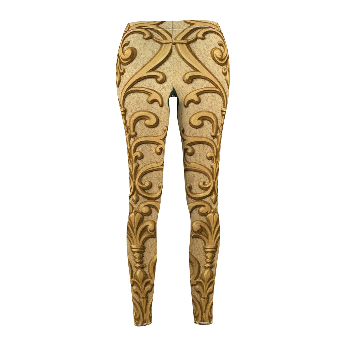 Elegant Teal Striped Gold Baroque  Women's Casual Leggings | Stylish Activewear, Fashion, Comfort, Lounge Wear, Gifts for Her