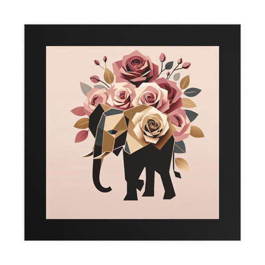 Elegant Floral Silk Poster - Indoor/Outdoor Wall Art for Home Decor - Black & Gold Elephant & Roses