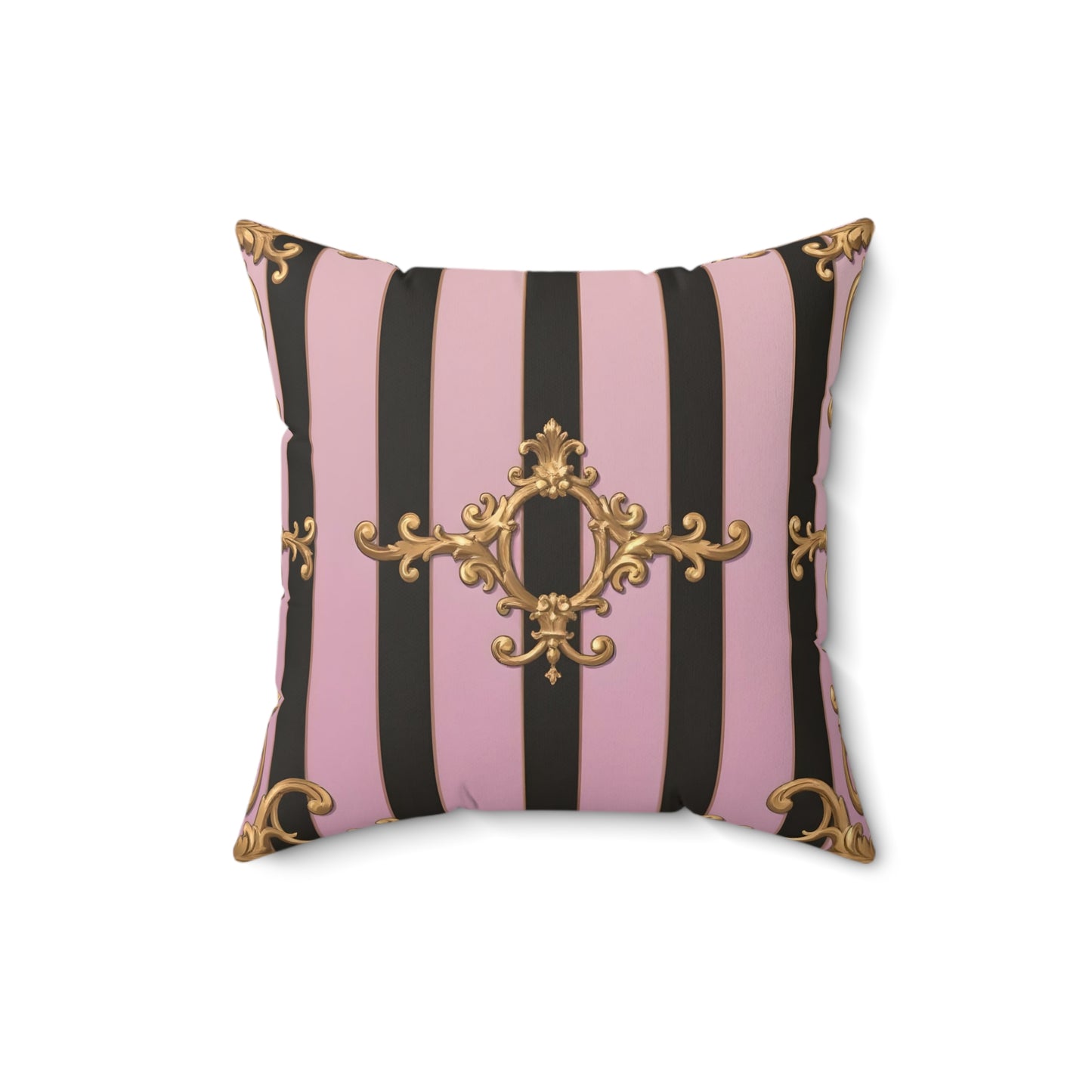 Elegant Faux Suede Pillow, Decorative Cushion, Chic Home Decor, Pink and Black Accent Pillow - Matte Lavender & Black Striped Gold Baroque