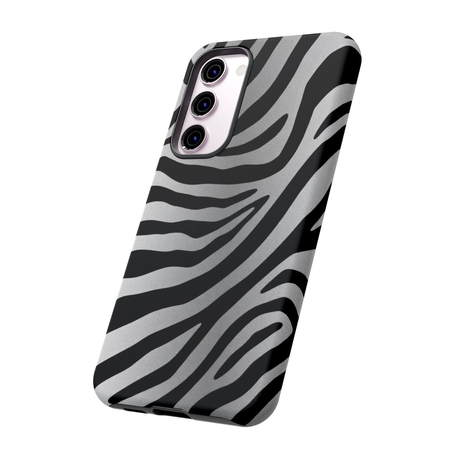 Zebra Print Tough Phone Case - Silver