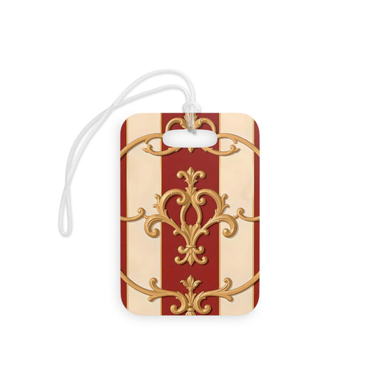 Elegant Vintage Luggage Tags - Stylish Travel Accessories for Vacation and Business Trips - Alabaster & Dusk Orange Striped Baroque