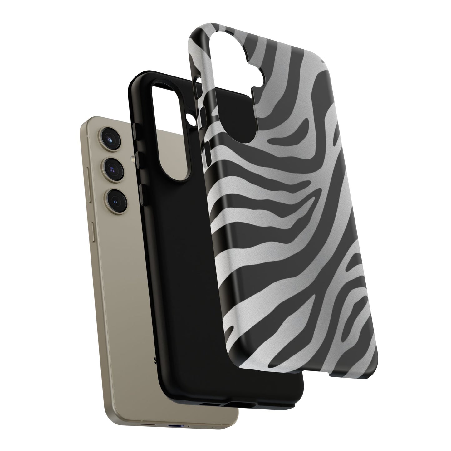 Zebra Print Tough Phone Case - Silver