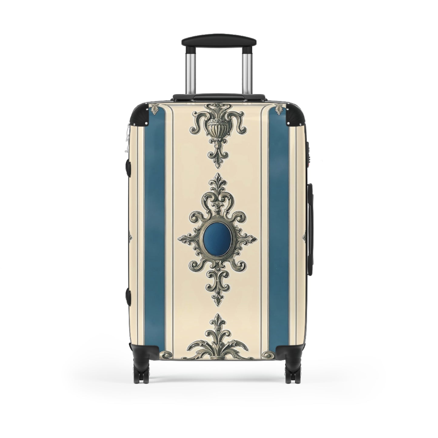 Elegant Vintage Style Suitcase for Travel - Alabaster & Ocean Blue Baroque
