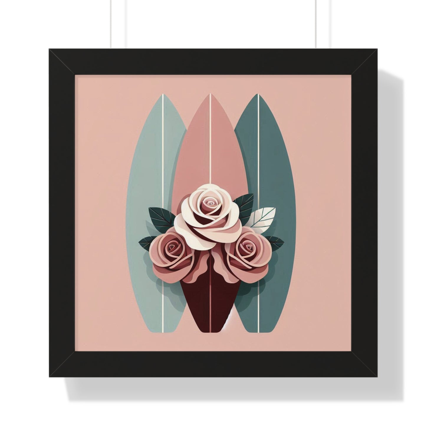 Vertical Poster - Burgundy, Matte Mauve & Teal Surfboard & Roses Wall Art