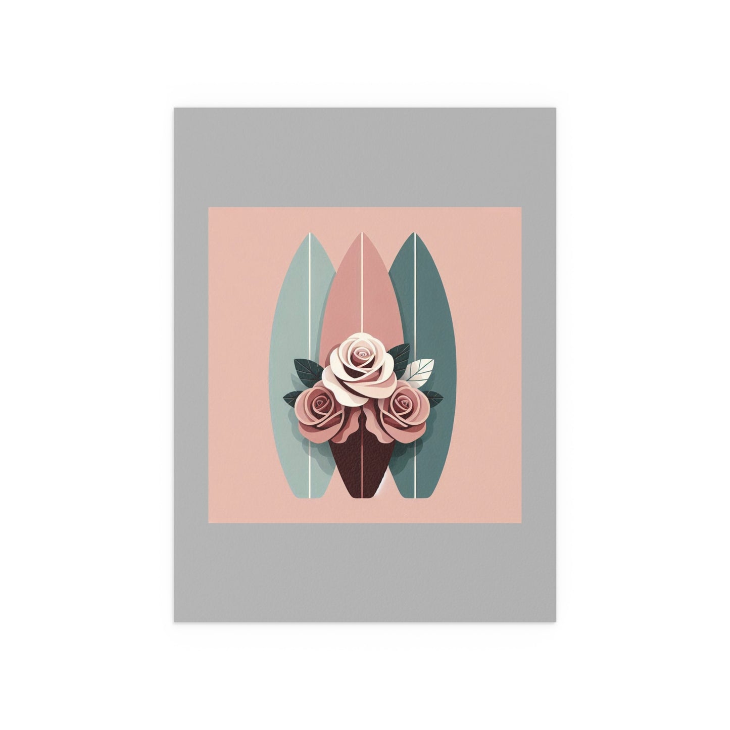 Elegant Floral Silk Poster - Indoor/Outdoor Wall Art for Home Decor - Burgundy, Matte Mauve & Teal Surfboard & Roses