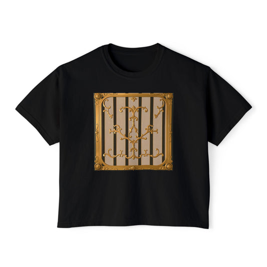 Women's Boxy Tee - Beige Striped Gold Rococo