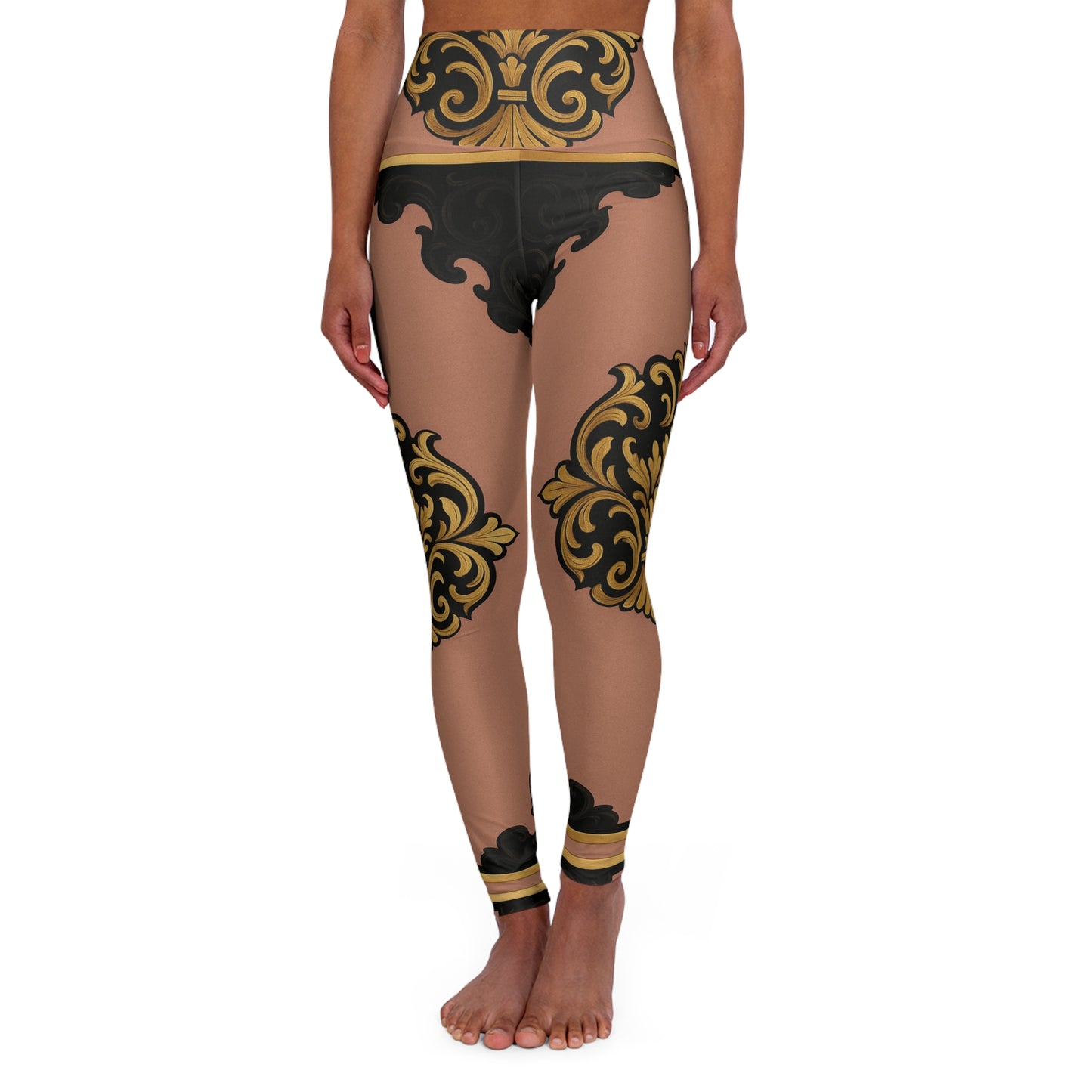 Mauve & Black-Gold Baroque High-Waisted Yoga Leggings
