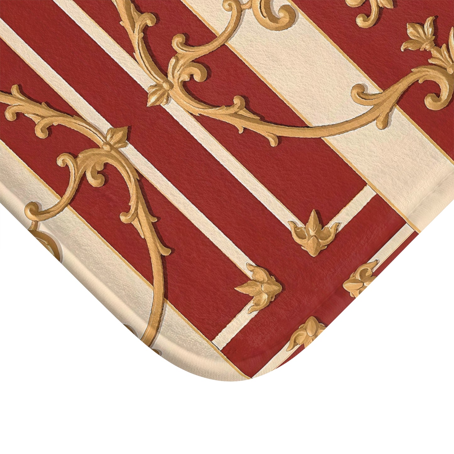 Elegant Ornate Bath Mat - Luxurious Bathroom Decor - Alabaster & Dusk Orange Striped Baroque