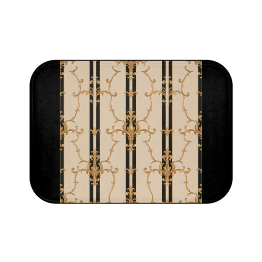 Elegant Vintage Floral Bath Mat, Luxurious Bathroom Decor, Soft and Stylish Rug, Home Spa Gift - Black & Beige Striped Damask