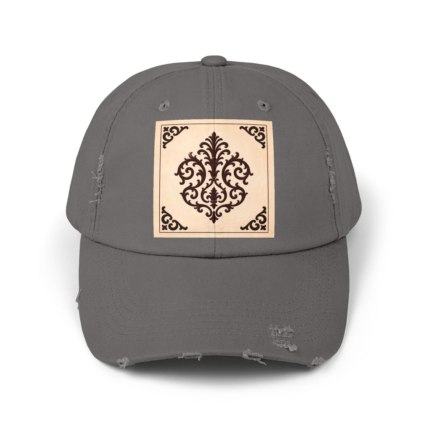 Almond-Beige & Brown Baroque Distressed Cap with Vintage Baroque Patch