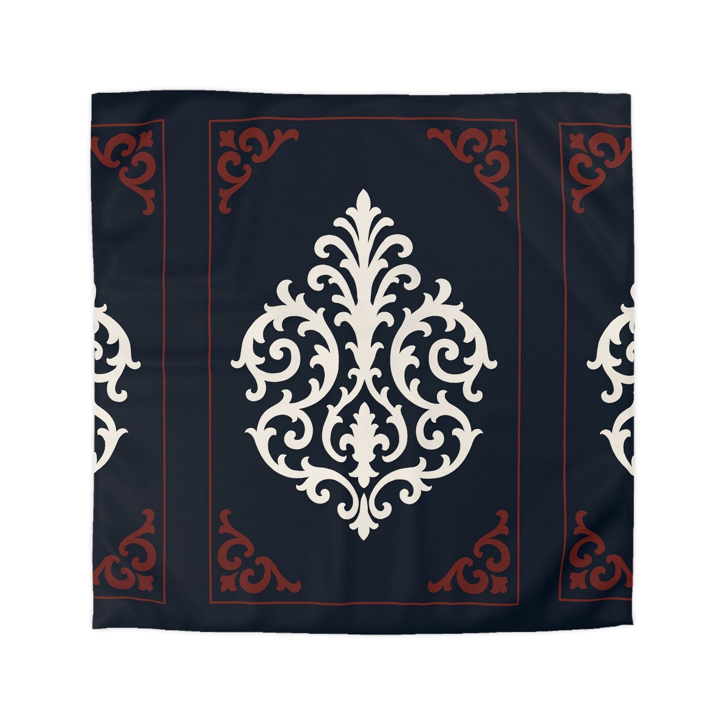 Dusk Blue-Maroon & White Baroque Microfiber Duvet Cover — Dusk Blue & White Decorative Bedding