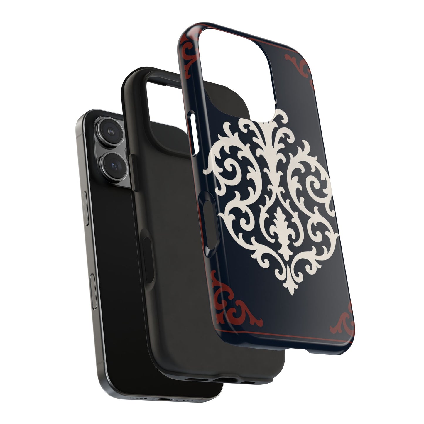 Dusk Blue-Maroon & White Baroque Tough Phone Case — Vintage Scroll Design