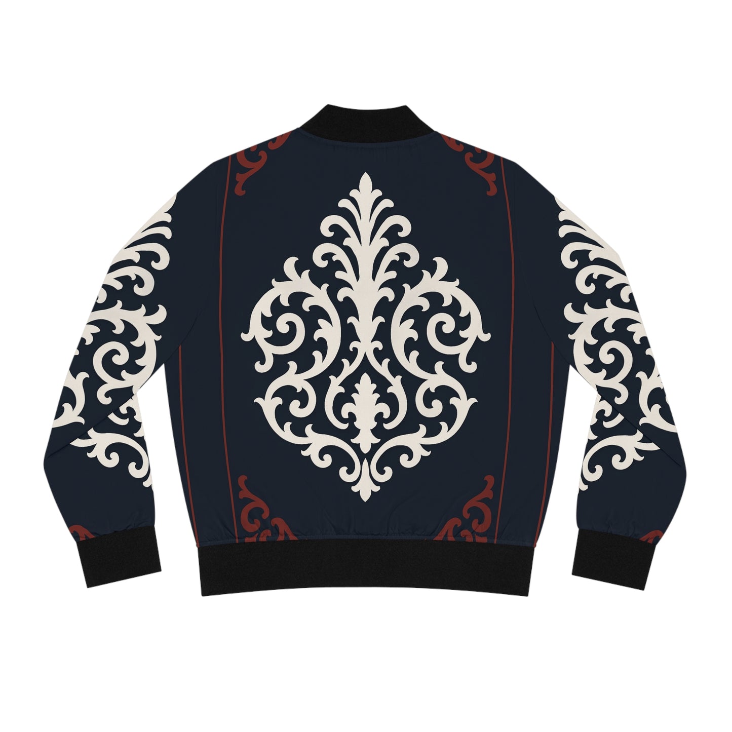 Dusk Blue & Maroon-White Baroque Women's Bomber Jacket – Dusk Blue Baroque All-Over Print