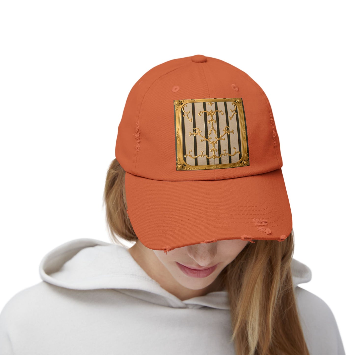 Unisex Distressed Cap - Beige Striped Gold Rococo