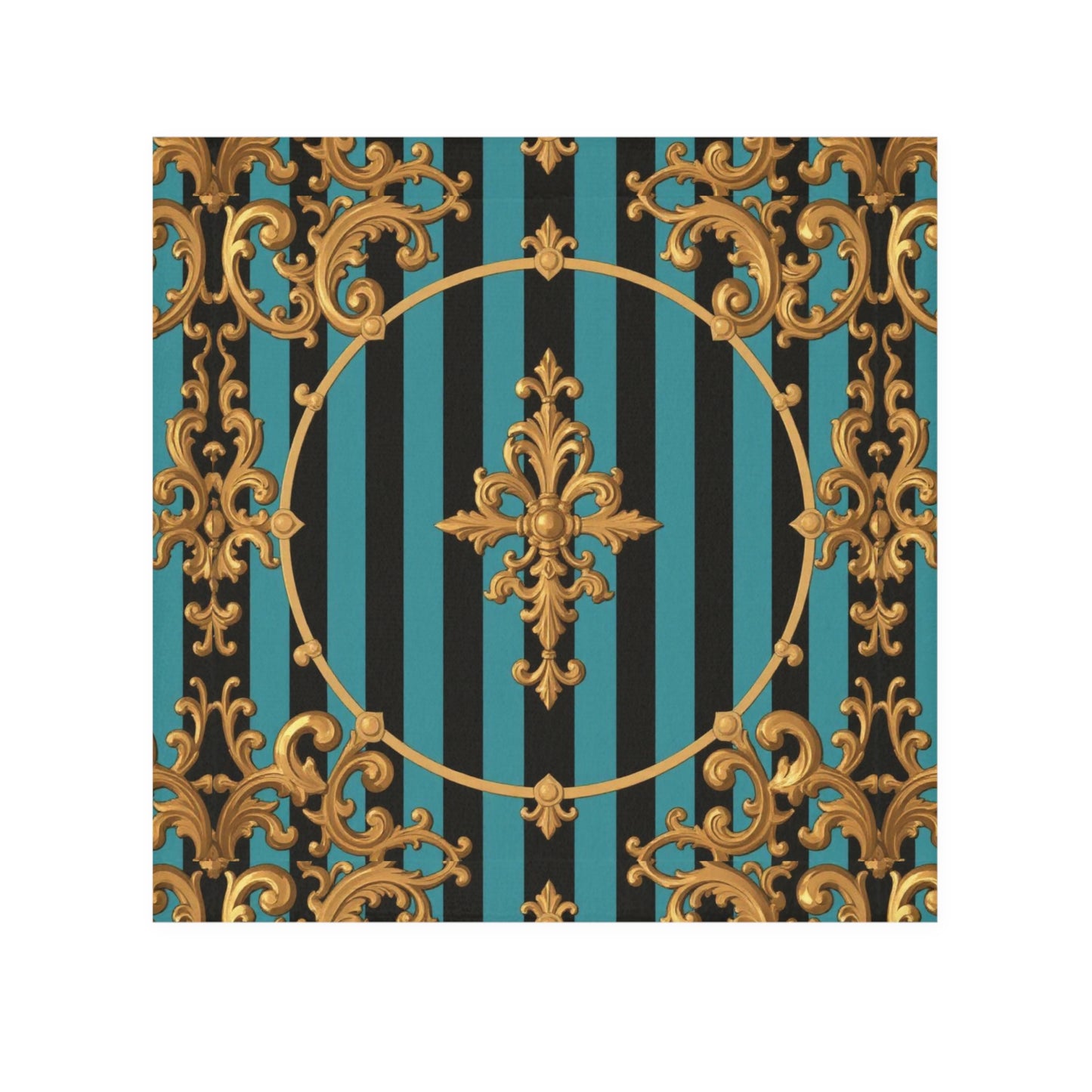 Elegant Turquoise & Black Striped Gold Baroque Decorative Face Towel, Luxury Bathroom Towel, Chic Home Decor, Wedding Gift