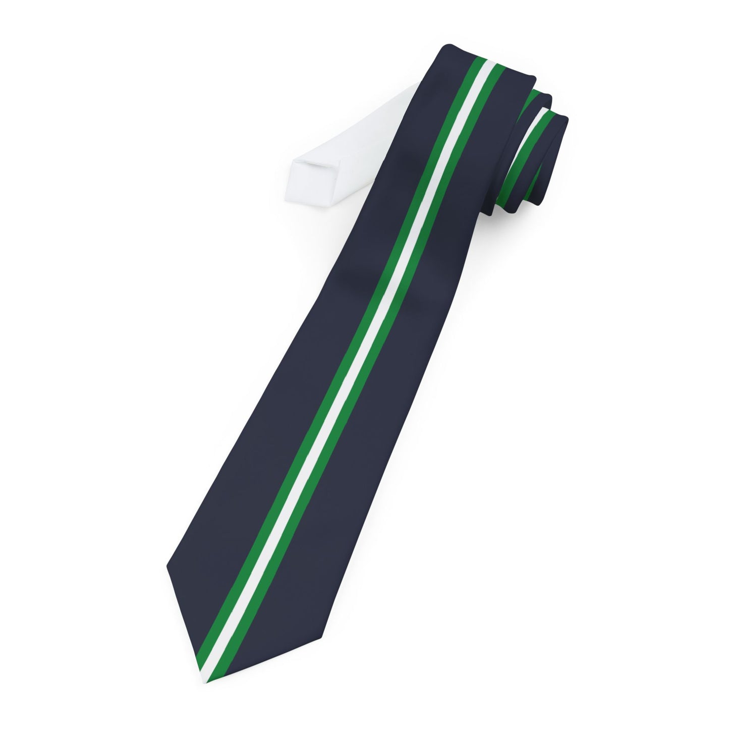 Lunar Midnight & Green-White Striped Stylish Necktie for Formal Wear, Gift for Him, Unique Accessory for Weddings, Business Events, Holiday Parties