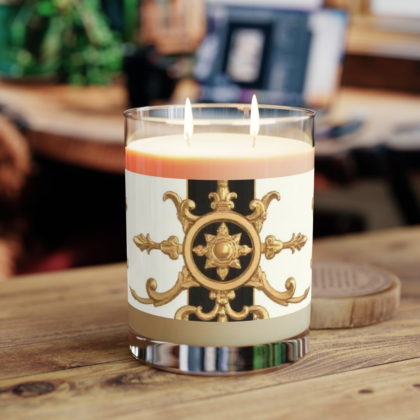 Elegant Scented Candle - Decorative Aromatherapy Gift, Home Fragrance, Relaxation, Spa Gift, Wedding Favor - Black & White Striped Gold Baroque