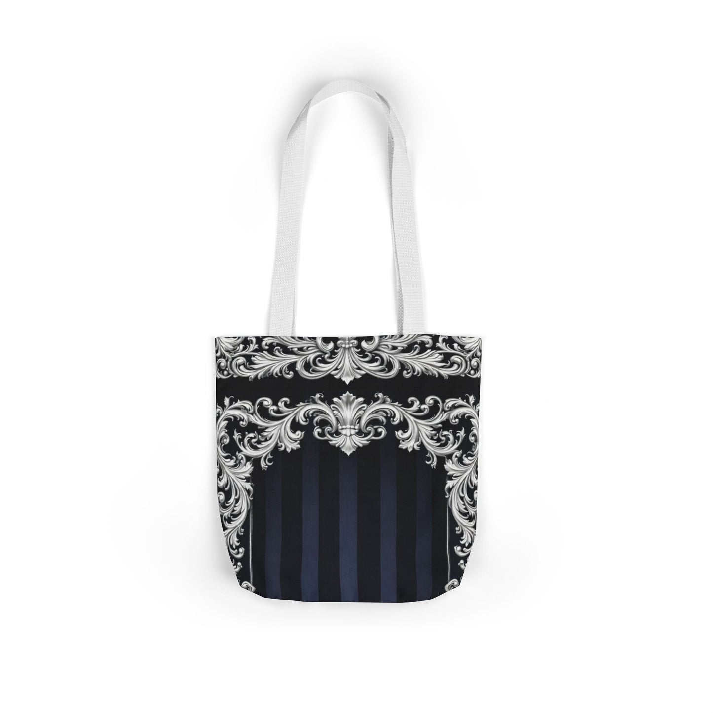 Navy Stripes & Baroque Canvas Tote Bag