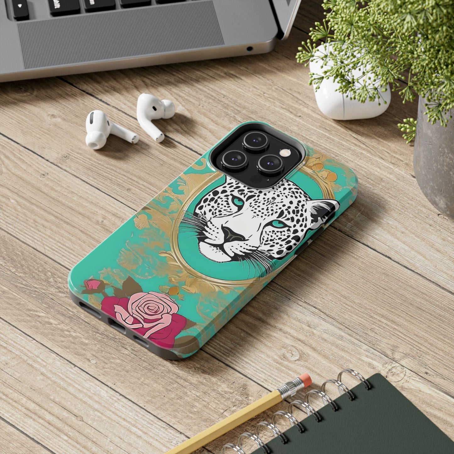 Leopard Tough Phone Case - Trendy Floral Design for Animal Lovers - Leopard & Rose