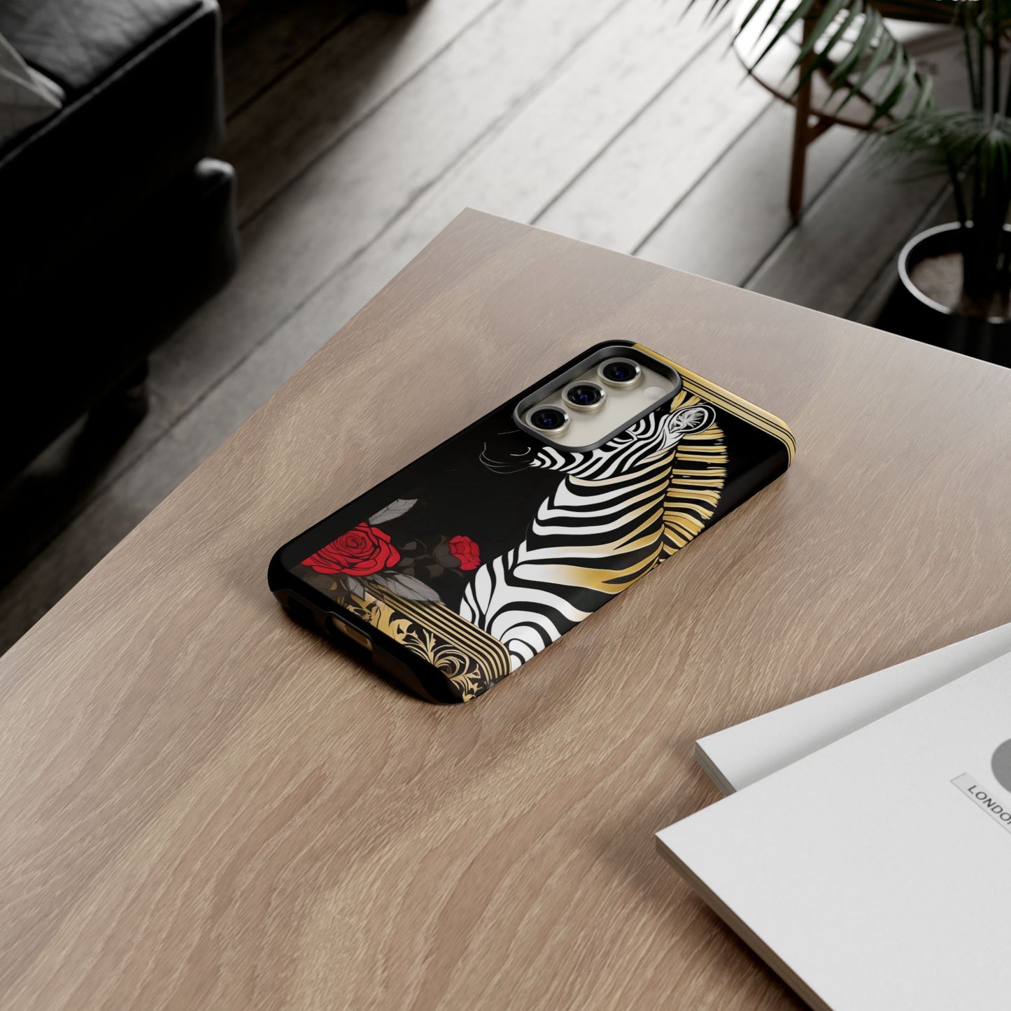 Phone Case - Elegant Zebra & Roses Design