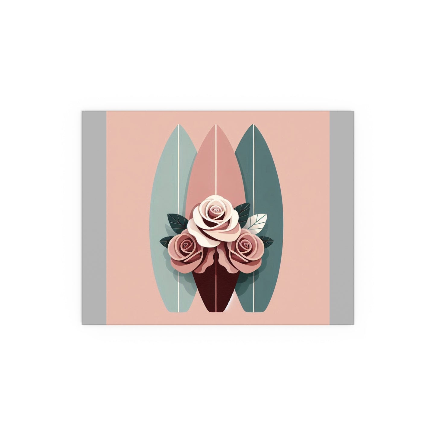 Elegant Floral Silk Poster - Indoor/Outdoor Wall Art for Home Decor - Burgundy, Matte Mauve & Teal Surfboard & Roses