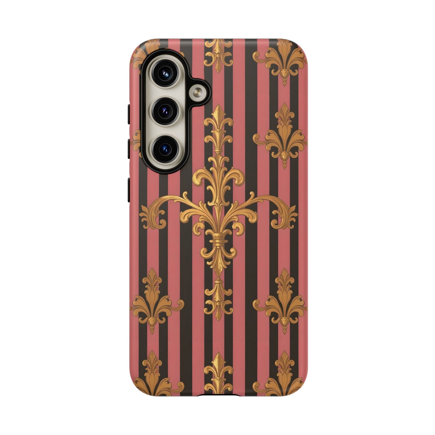 Elegant Floral Motif Phone Case - Tough Cases with Vintage Design - Mauve Striped Gold Damask