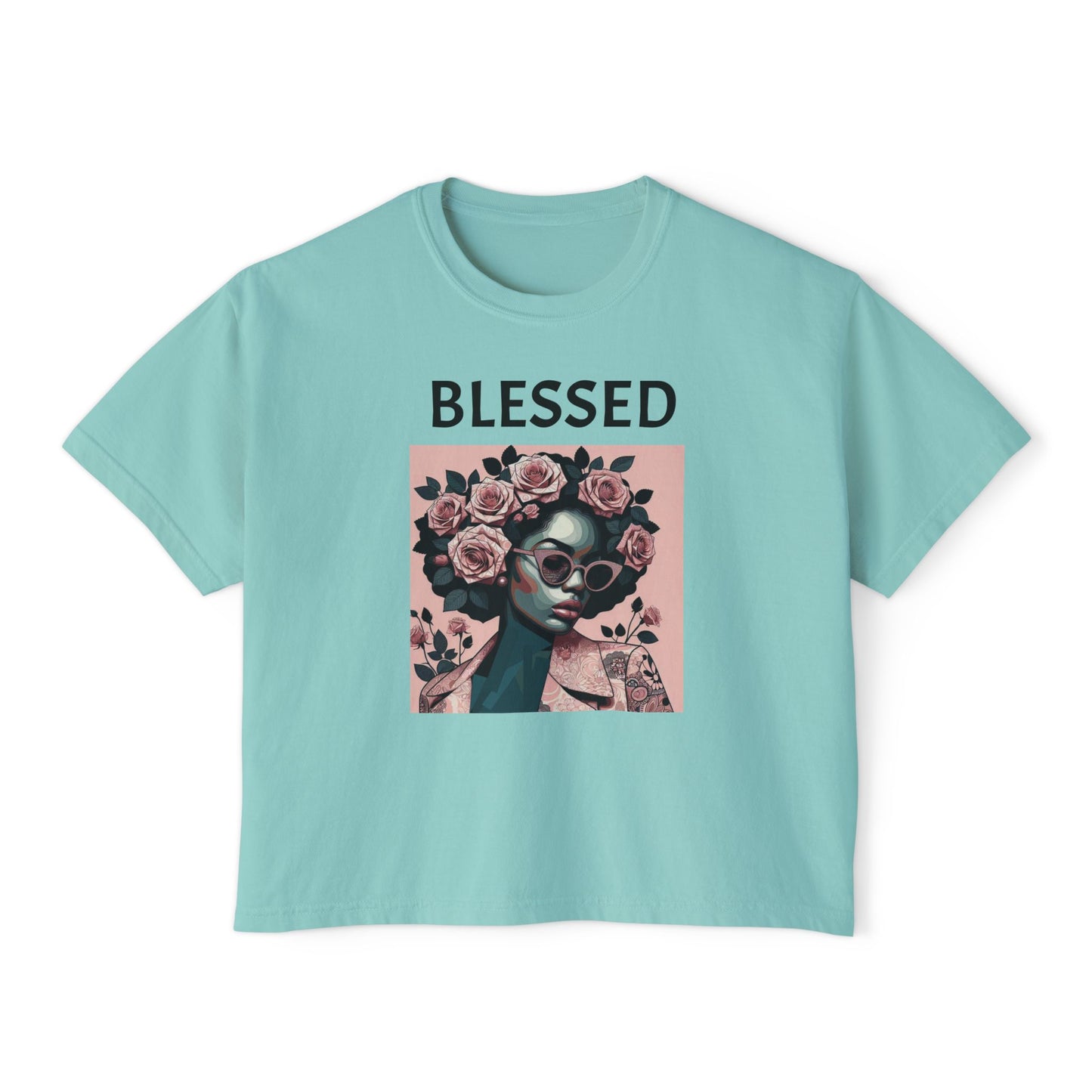 Blessed Women's Boxy Tee, Inspirational Graphic Tee, Positive Affirmation Shirt, Gift for Her, Casual Wear, Self-Love Top - Black Lettering