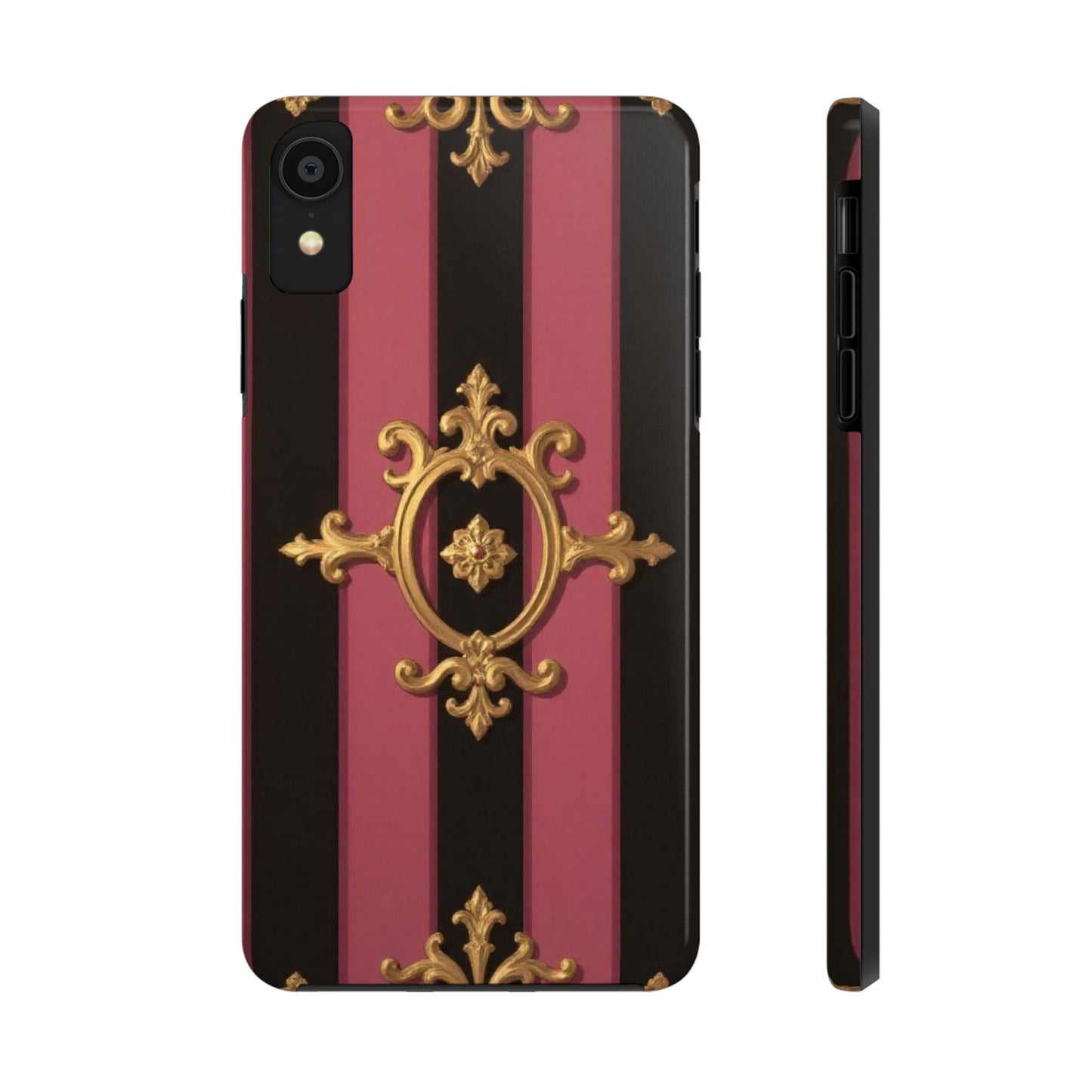 Elegant Black & Mauve Striped Gold Baroque Tough Phone Cases, Luxe Phone Covers, Fashionable Mobile Cases, Gift for Her, Holiday Phone Accessories