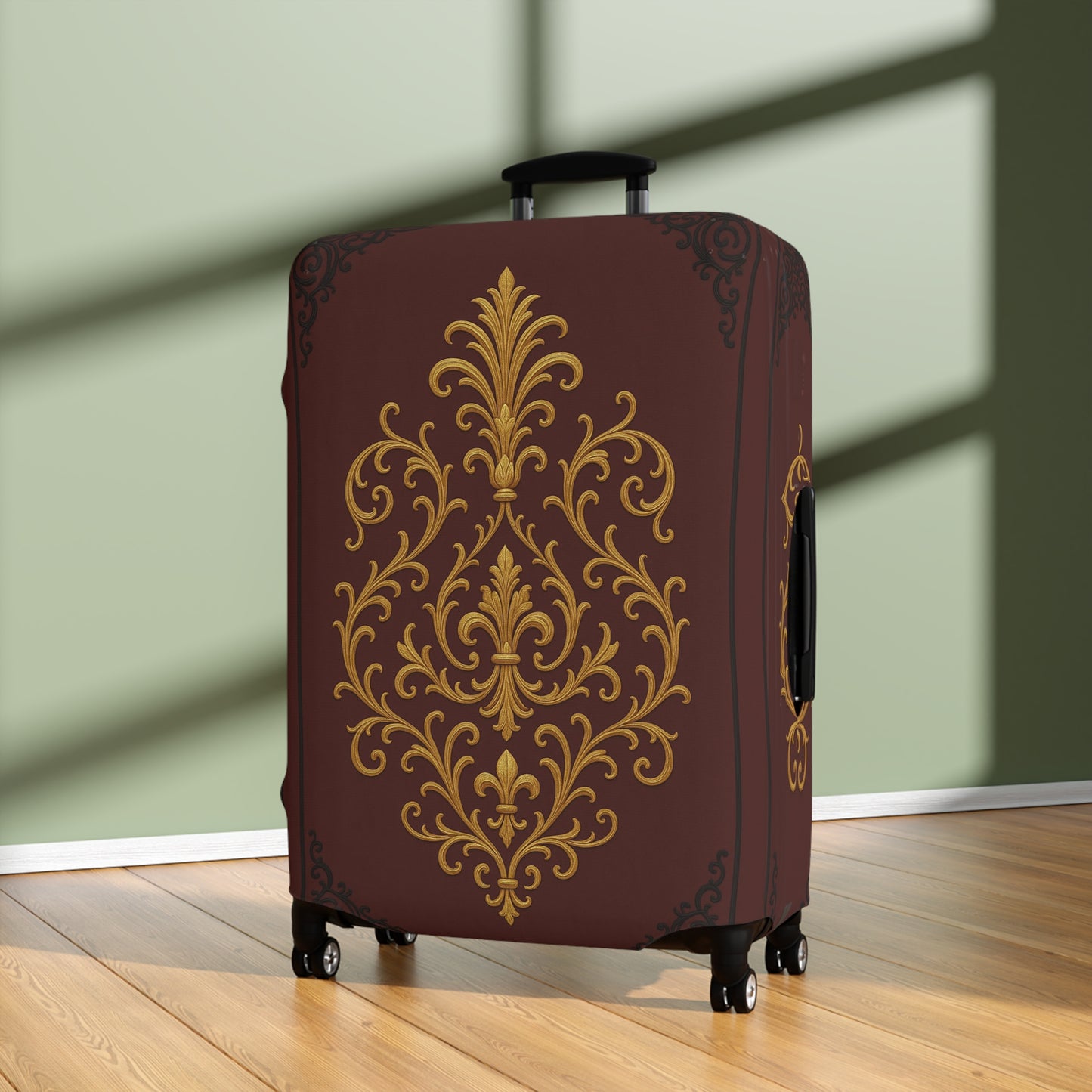 Dusk Burgundy-Black & Gold Baroque Luggage Cover – Burgundy Decorative Travel Protector