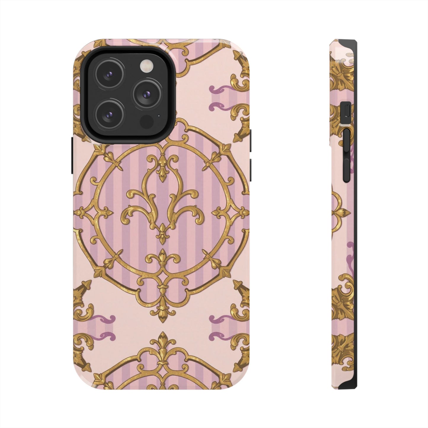 Elegant Vintage Phone Case, Tough Phone Case, Lavender & Alabaster Striped Gold Baroque Phone Cover, Stylish Phone Protector, Gift for Her