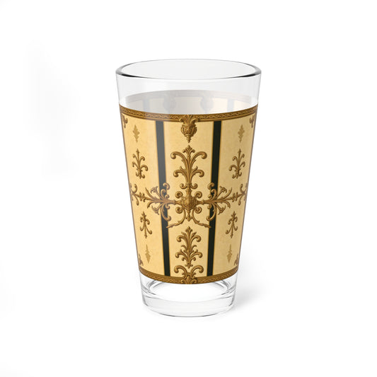 Elegant Vintage Mixing Glass, 16oz Glassware, Decorative Cocktail Glass, Unique Drinkware - Matte Yellow Striped Antique Rococo