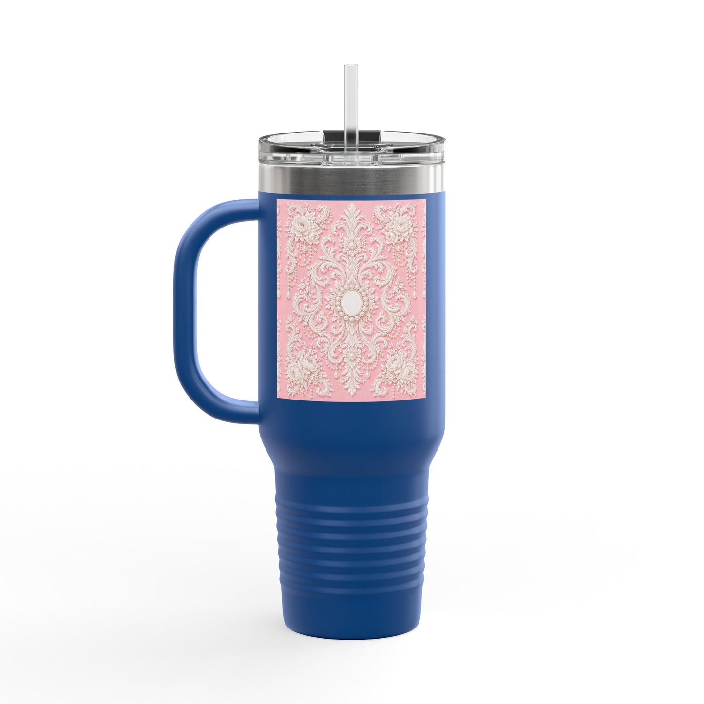 Pink Rococo 40oz Insulated Travel Mug – Pink Vintage Rococo Design