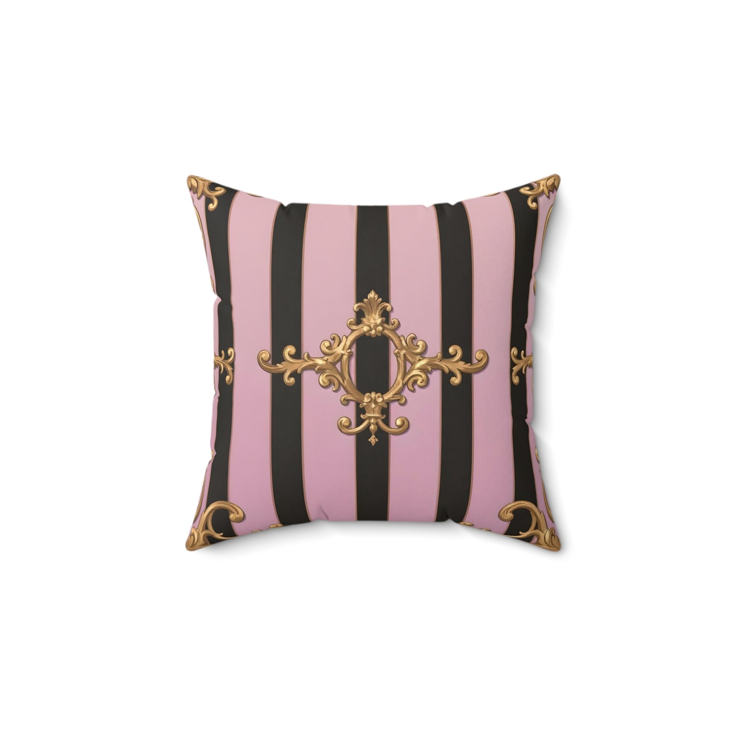 Elegant Faux Suede Pillow, Decorative Cushion, Chic Home Decor, Pink and Black Accent Pillow - Matte Lavender & Black Striped Gold Baroque