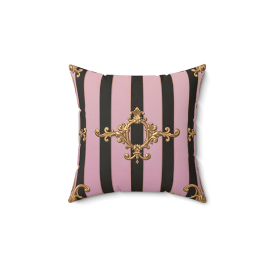 Elegant Faux Suede Pillow, Decorative Cushion, Chic Home Decor, Pink and Black Accent Pillow - Matte Lavender & Black Striped Gold Baroque