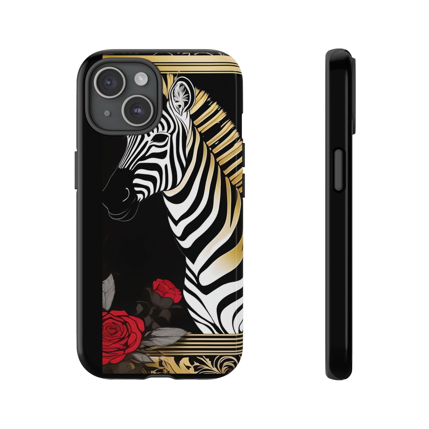 Phone Case - Elegant Zebra & Roses Design