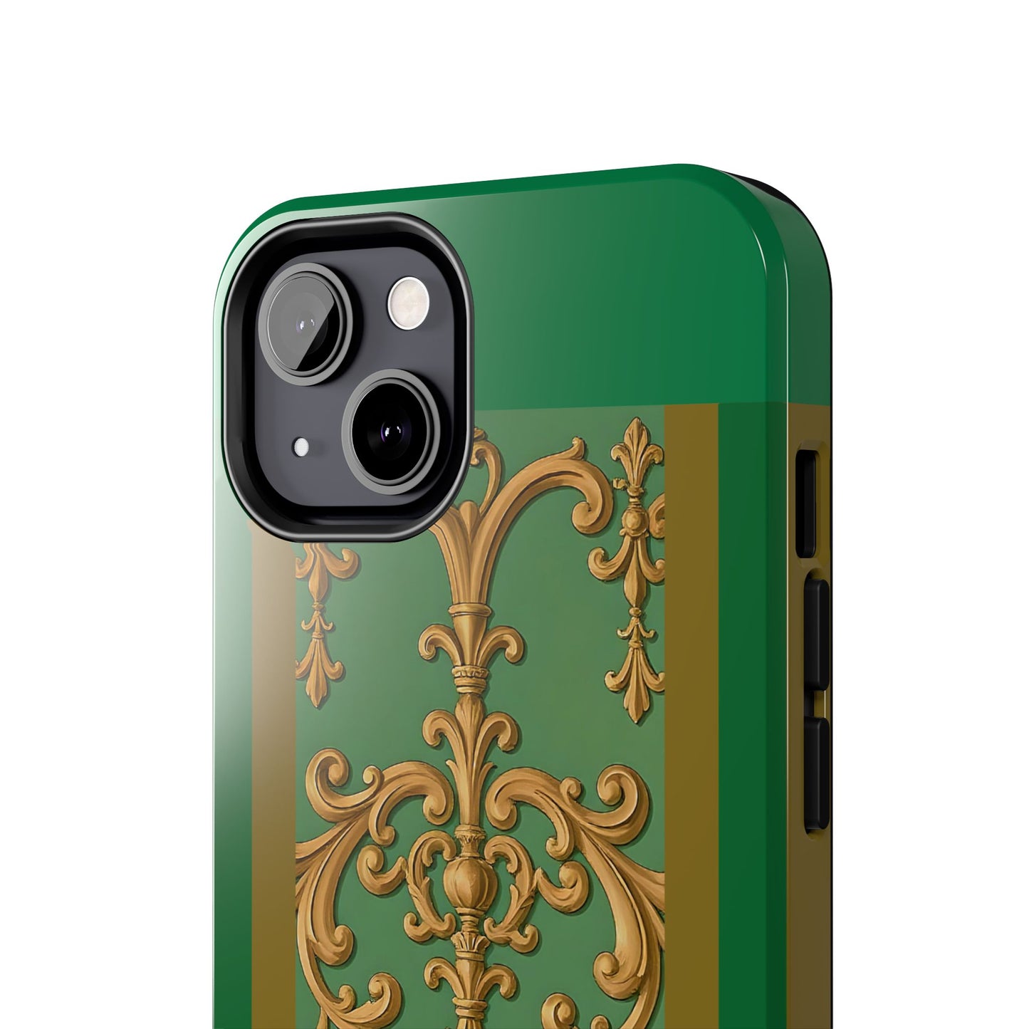 Elegant Floral Tough Phone Case, Durable Phone Cover, Gifts for Her, Stylish Protection, Chic Phone Accessory - Olive Green Striped Rococo