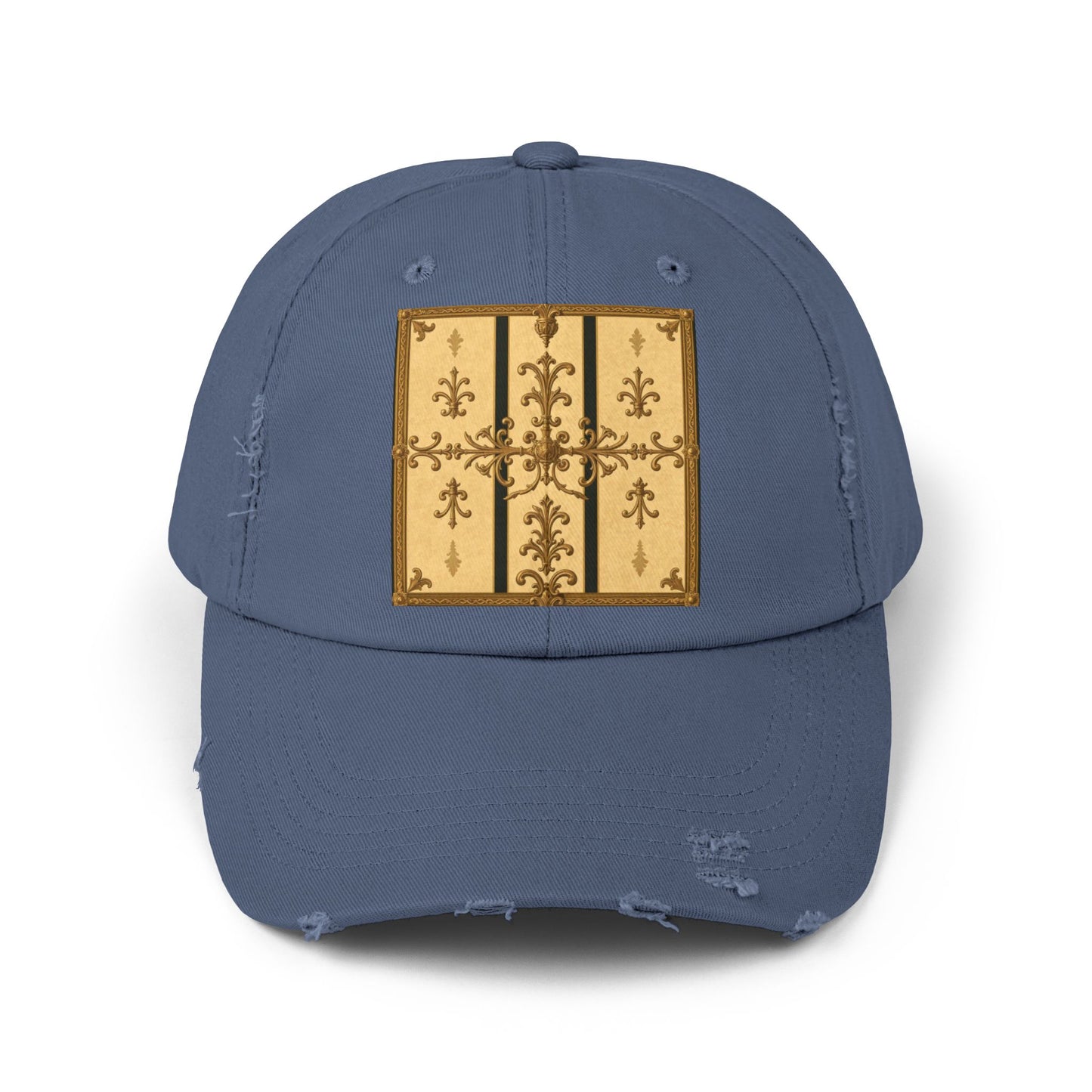 Vintage-Inspired Unisex Distressed Cap with Rustic Floral Design | Perfect for Casual Outings, Gift Ideas - Matte Yellow Striped Antique Rococo