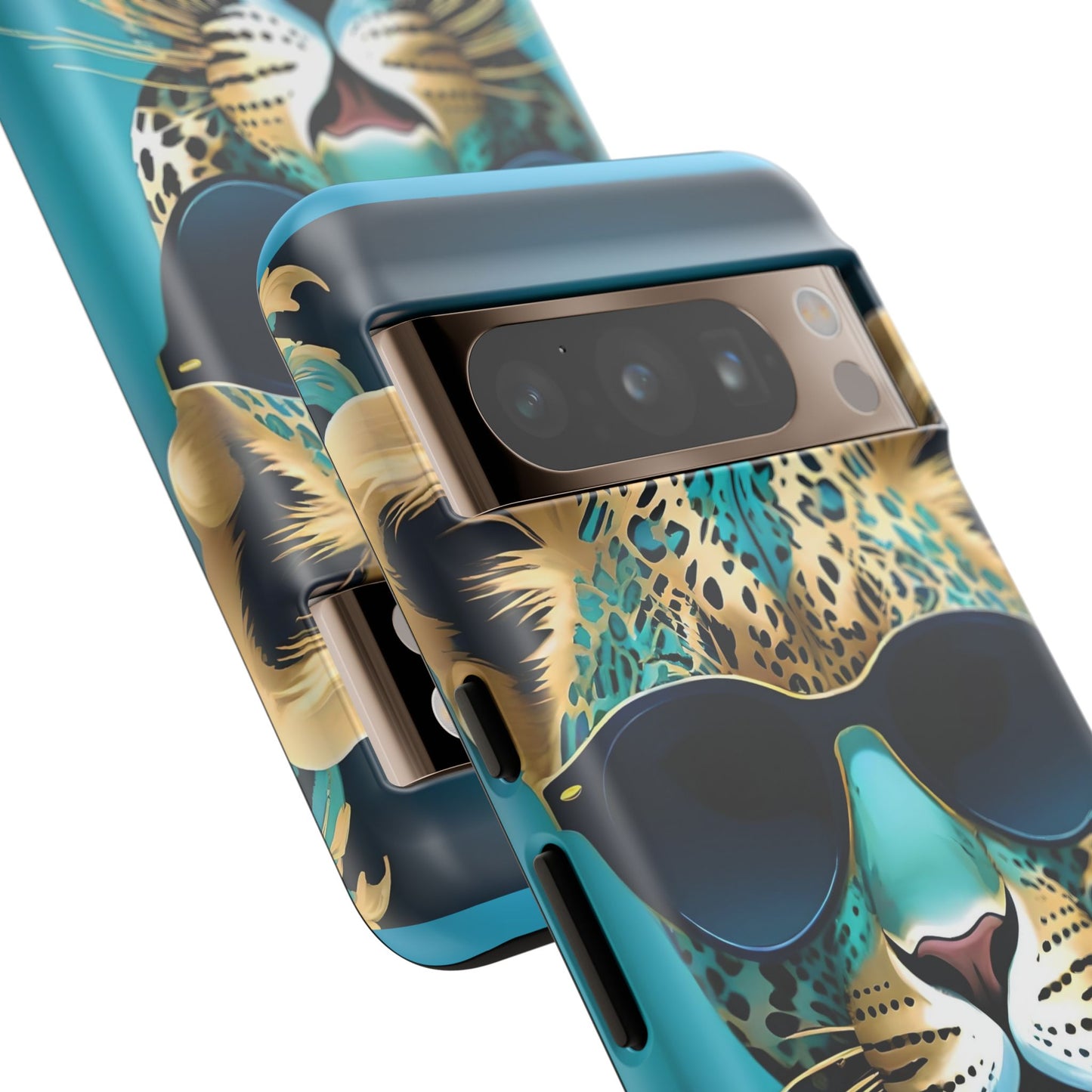 Phone Case - Aqua & Gold Leopard In Sunglasses Design