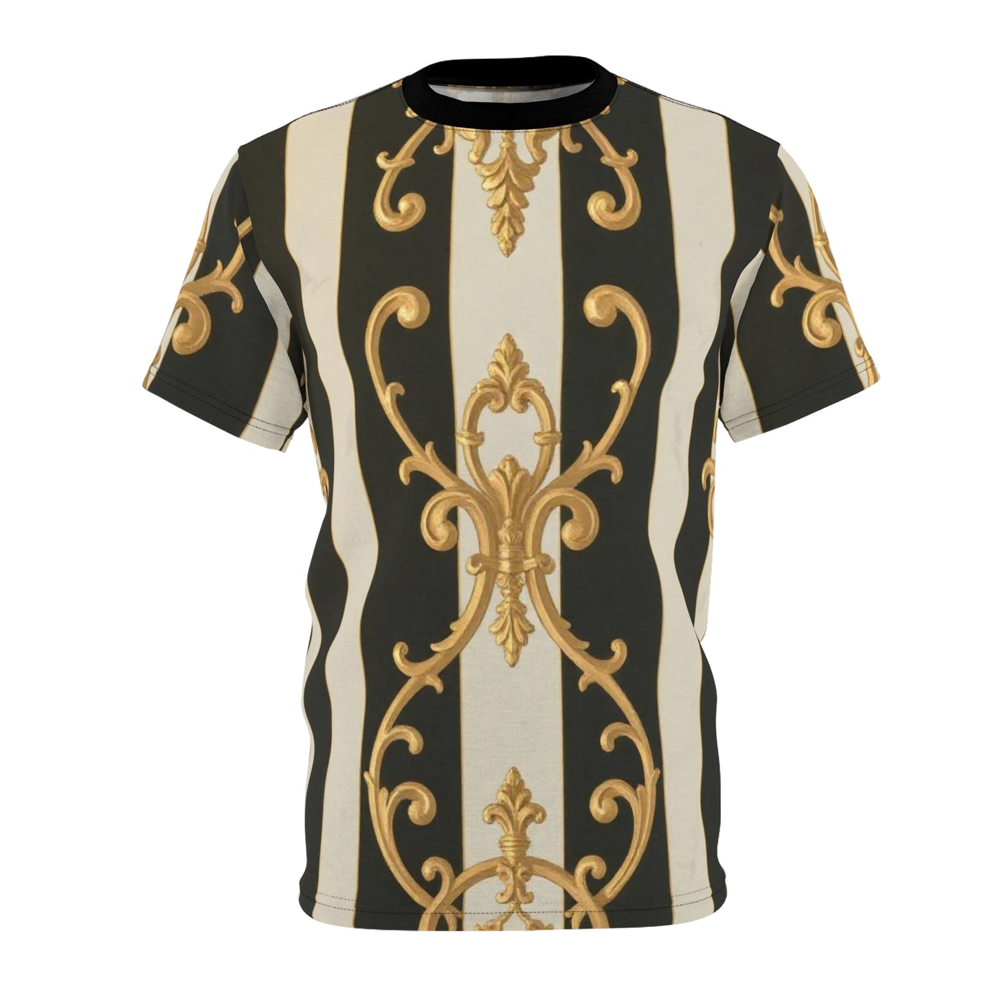 Elegant Black & Alabaster Striped Baroque Unisex Tee, Luxurious Fashion Tee, Trendy Graphic T-Shirt, Statement Casual Wear, Gifts for Fashion Lovers
