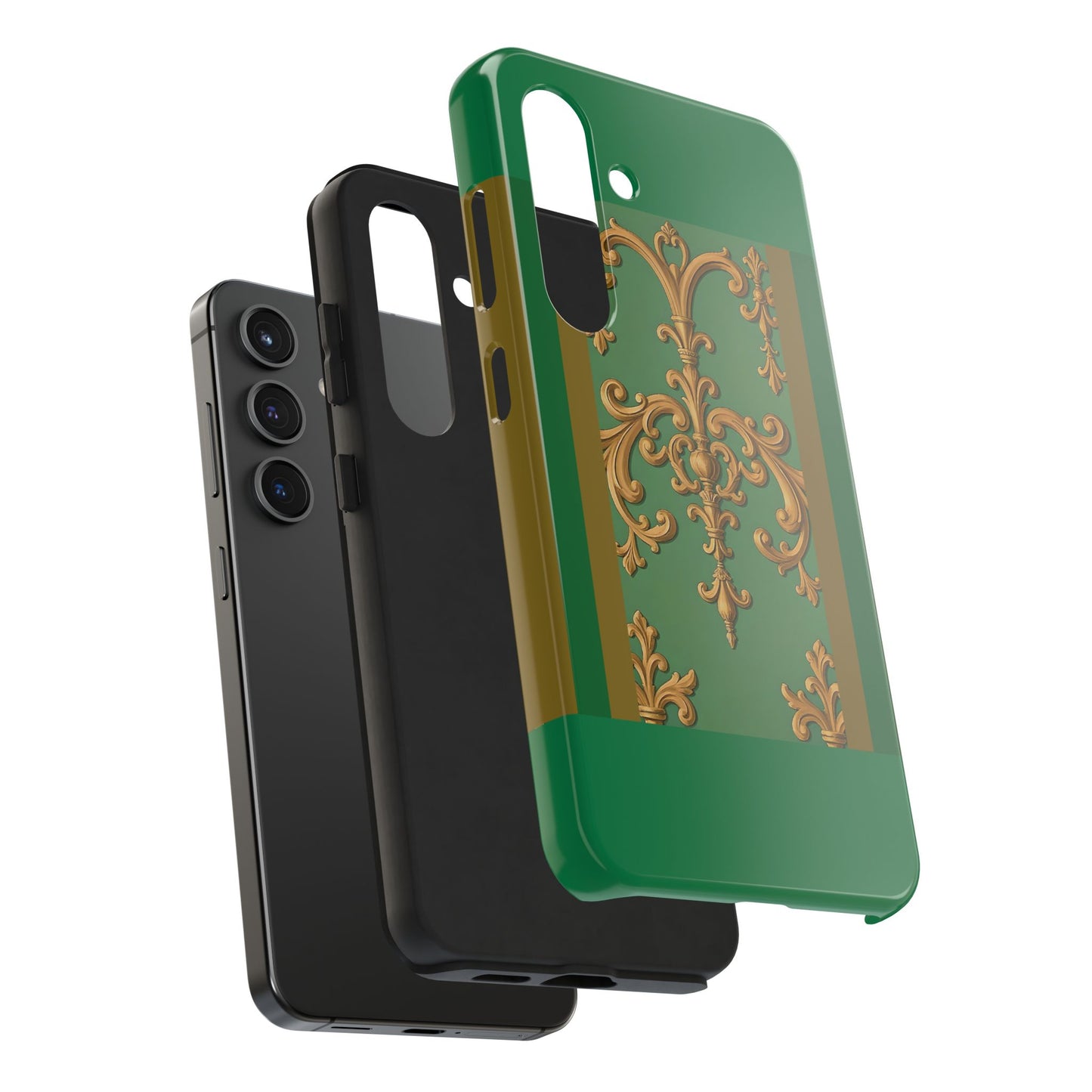Elegant Floral Tough Phone Case, Durable Phone Cover, Gifts for Her, Stylish Protection, Chic Phone Accessory - Olive Green Striped Rococo