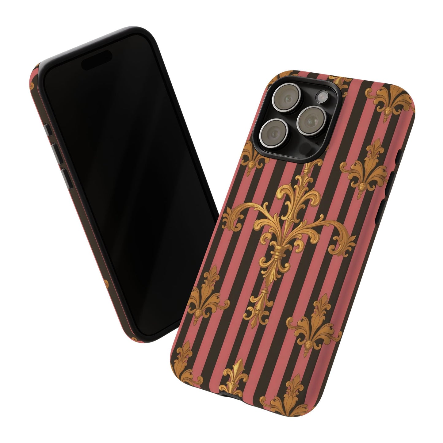 Elegant Floral Motif Phone Case - Tough Cases with Vintage Design - Mauve Striped Gold Damask