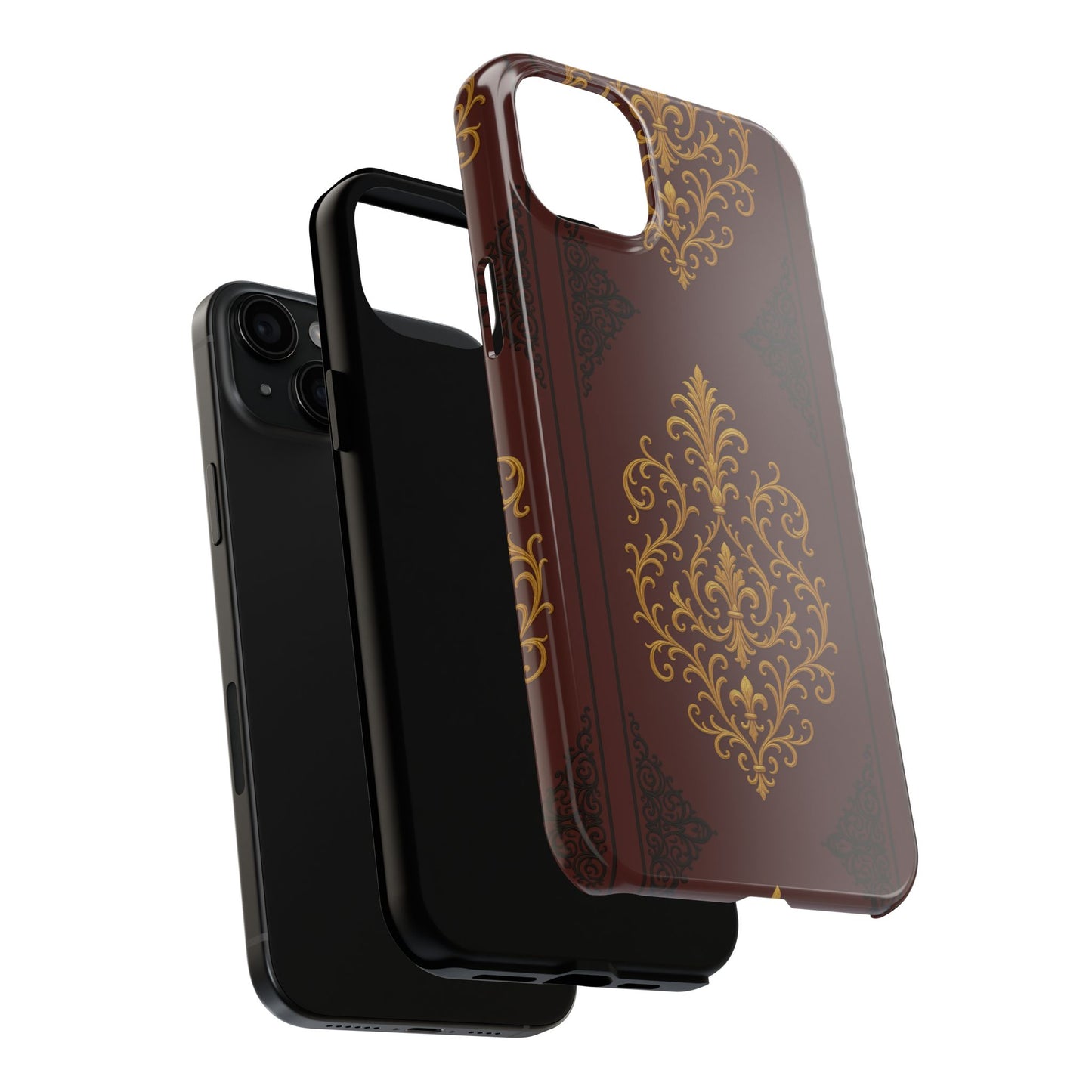 Dusk Burgundy-Black & Gold Baroque Tough Phone Case — Ornate Gold Baroque on Burgundy