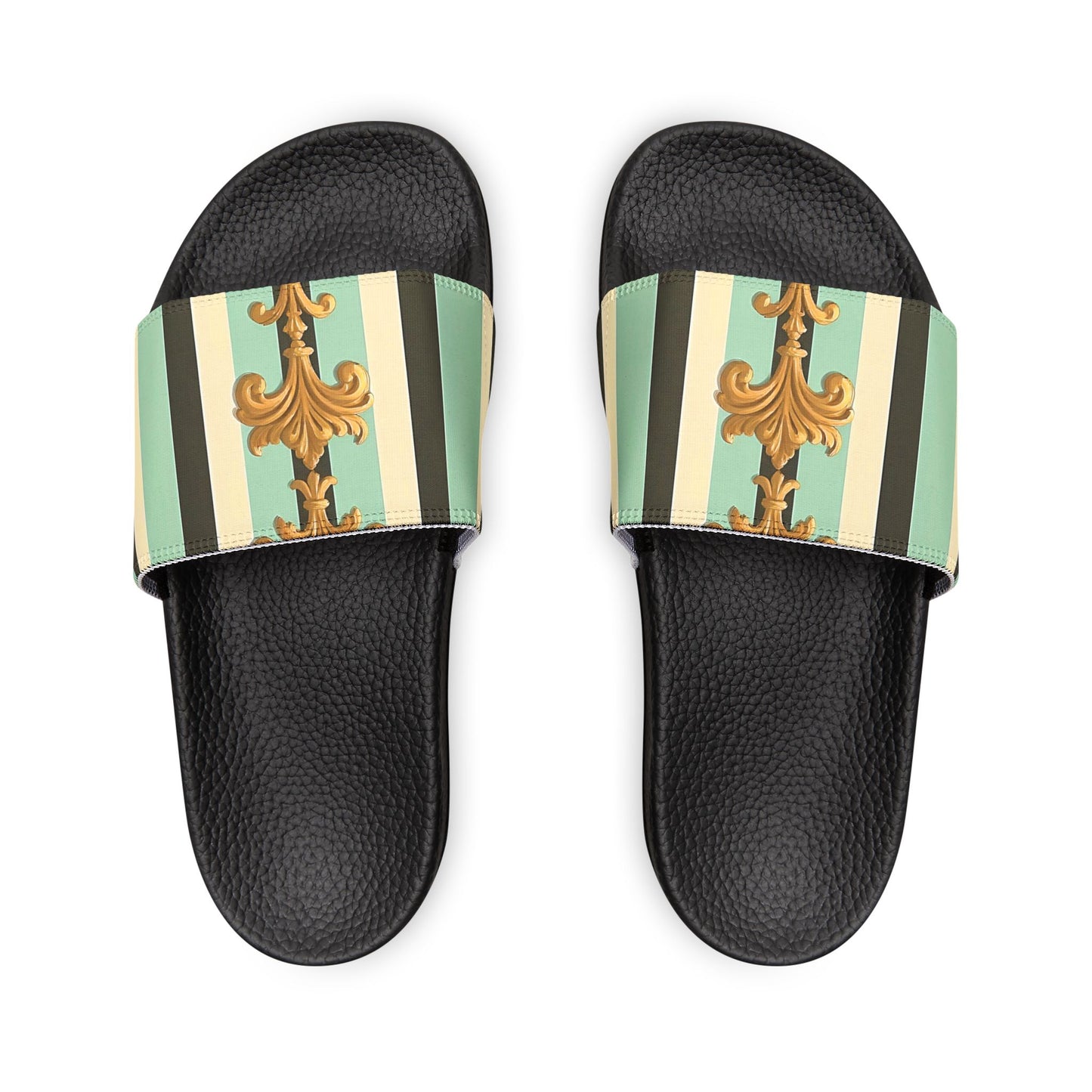 Chic Removable-Strap Sandals for Women, Summer Footwear, Beach Slides, Casual Slippers, Vacation Essentials - Black & Matte Mint Striped Rococo