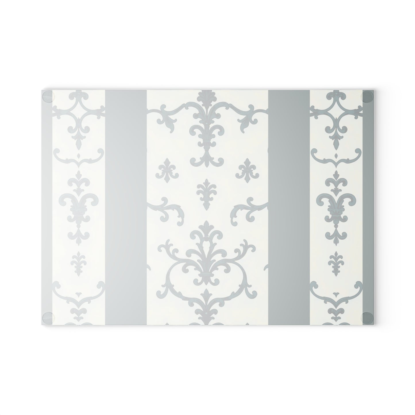 Elegant Glass Cutting Board - Kitchen Decor, Gift for Chefs, Wedding Gift, Home Cooking, Housewarming - Teal Striped Rococo