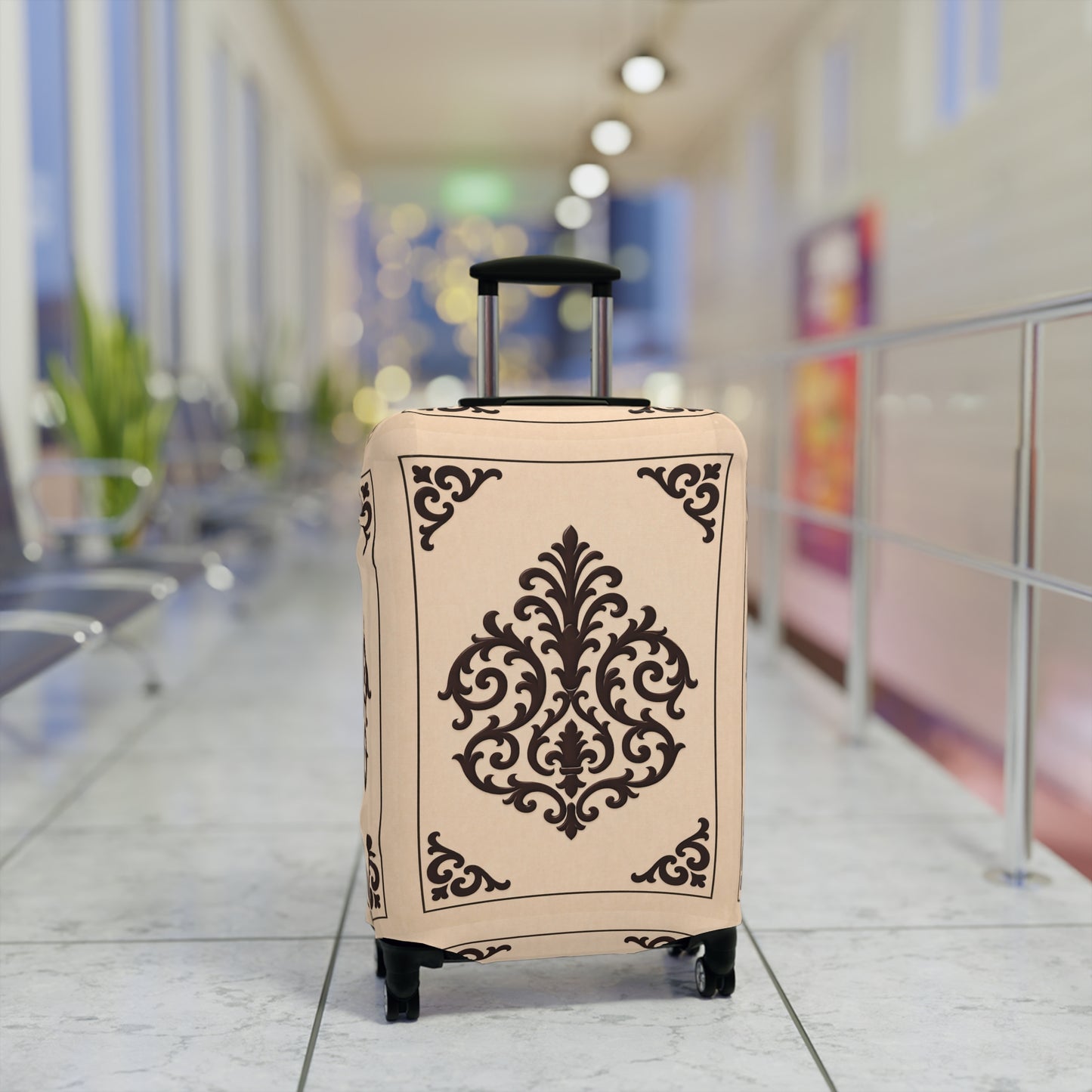 Almond-Beige & Brown Baroque Luggage Cover — Beige Vintage Travel Protector
