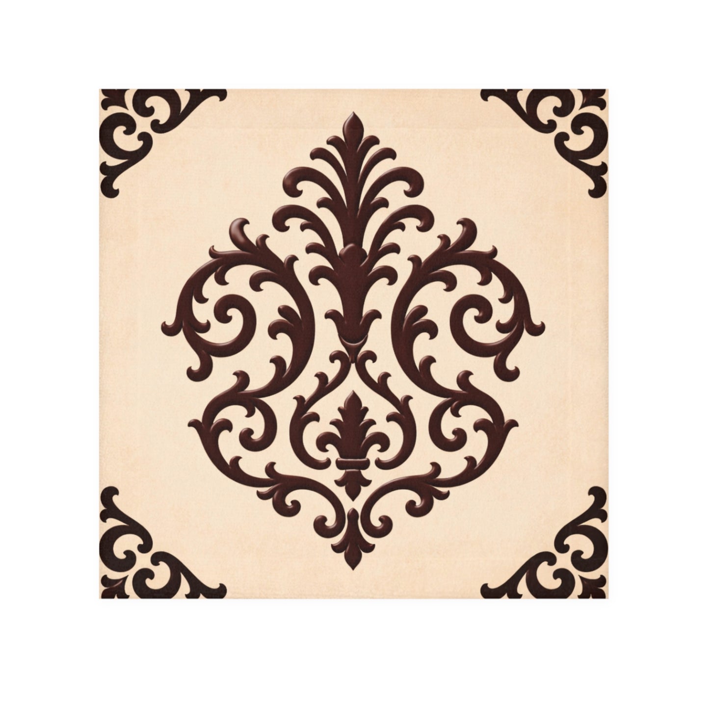 Almond-Beige & Brown Baroque Face Towel — Elegant Brown Baroque Floral Washcloth