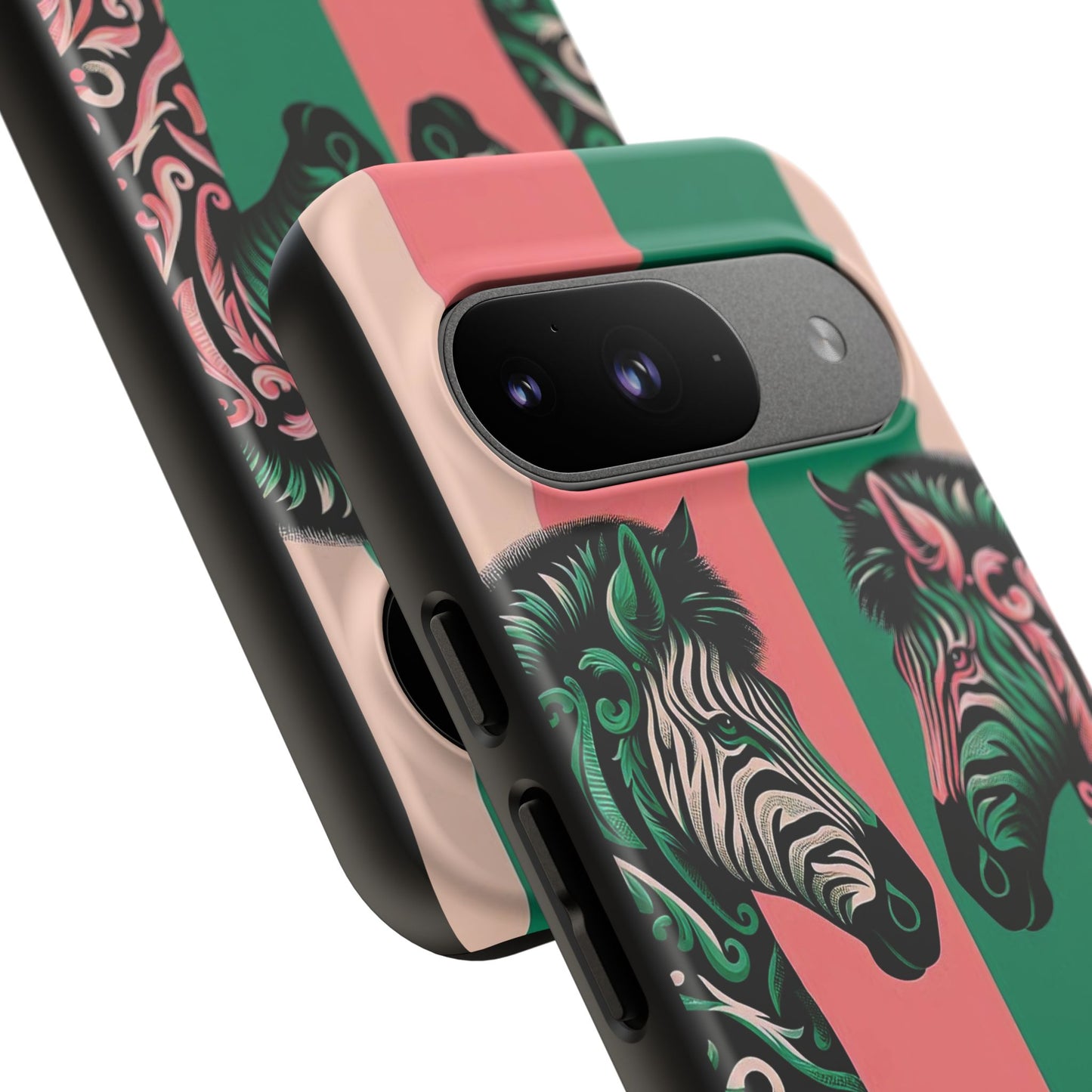 Phone Case - Elegant Pink & Green Zebra Damask Design